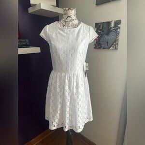Kensie Lacelike “Polka Dot” White Summer Dress NWT